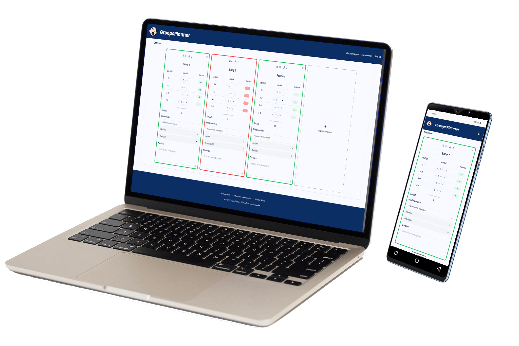 Groepsplanner dashboard op laptop en telefoon